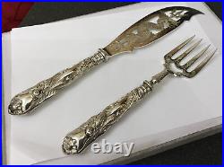 Vintage Chinese Export Silver Fish Servers Ornate Dragon Engraved Pierced