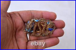 Vintage Chinese Gold Washed Silver Dragon Enamel Filigree Pin/Brooch