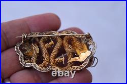 Vintage Chinese Gold Washed Silver Dragon Enamel Filigree Pin/Brooch