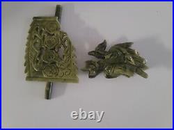 Vintage Chinese Jade Hand Carved Dragon With Wooden Carved Stand
