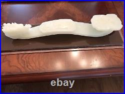 Vintage Chinese Jade Jadeite Carved Dragon Ruyi Scepter With Stand & Case