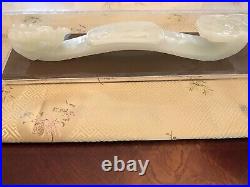 Vintage Chinese Jade Jadeite Carved Dragon Ruyi Scepter With Stand & Case
