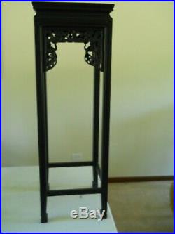 Vintage Chinese Pedestal/Plant Stand Black Lacquer with Apron Dragon Decoration