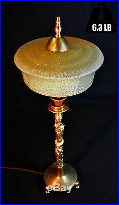 Vintage Chinese Qing Dynasty bronze brass dragon lamp Victorian hand-made shade