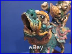 Vintage Chinese Roof Tile Warrior on Dragon Horse Double Signed