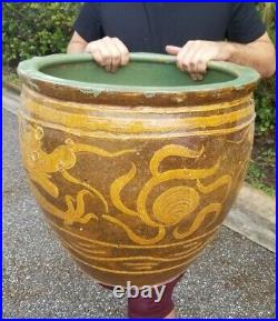 Vintage Chinese Shiwan Dragons Pot Planter 18x19.5