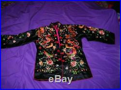 Vintage Chinese Silk Embroidered Ornate Dragon Motif Jacket Or Robe