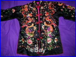 Vintage Chinese Silk Embroidered Ornate Dragon Motif Jacket Or Robe