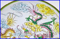 Vintage, Chinese enamel, dragon dish, 12 inches wide