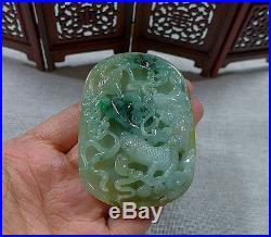 Vintage Fine Natural Type A Icy Jadeite Jade Dragon Phoenix Big Antique Pendant