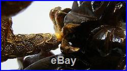 Vintage Gold Gilded Sterling Filigree & Enamel Signed Chinese Dragon on Stand