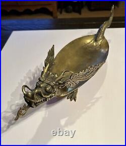 Vintage Large Bronze Sculptural Dragon Super Rare Centerpiece Serving Tray