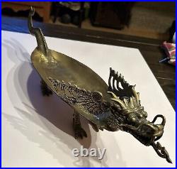 Vintage Large Bronze Sculptural Dragon Super Rare Centerpiece Serving Tray