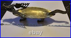 Vintage Large Bronze Sculptural Dragon Super Rare Centerpiece Serving Tray