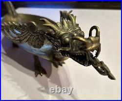 Vintage Large Bronze Sculptural Dragon Super Rare Centerpiece Serving Tray