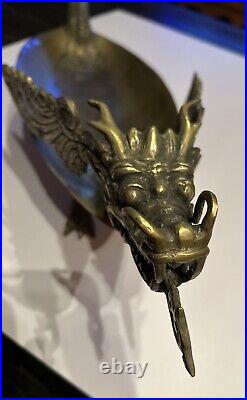 Vintage Large Bronze Sculptural Dragon Super Rare Centerpiece Serving Tray