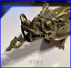 Vintage Large Bronze Sculptural Dragon Super Rare Centerpiece Serving Tray