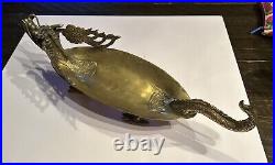 Vintage Large Bronze Sculptural Dragon Super Rare Centerpiece Serving Tray