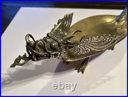 Vintage Large Bronze Sculptural Dragon Super Rare Centerpiece Serving Tray