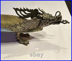 Vintage Large Bronze Sculptural Dragon Super Rare Centerpiece Serving Tray