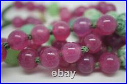 Vintage Long Carved Chinese Dragon Jade & Pink Glass Bead Prayer Necklace 40