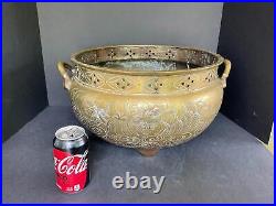 Vintage Or Antique Chinese Brass Jardiniere Censor With Dragon Motif Signed