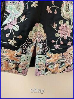 Vintage silk satin gold embroidered dragon Qun Kua wedding dress jacket Chinese