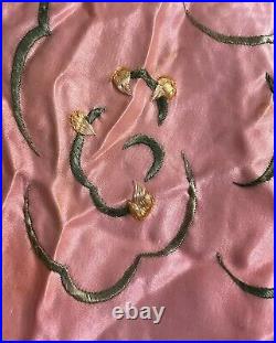 Vtg Antique Asian Embroidered Silk Huge Cloth Robe Fringe Dragon Famile Rose