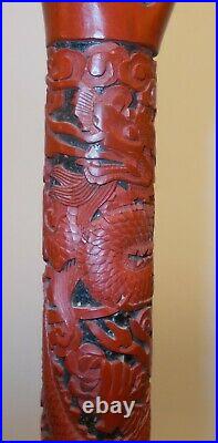 Vtg Antique CHINESE CANE Walking Stick CLOISONNE CINNABAR Imperial Dragon