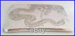 Vtg Antique Dragon Chinese Sterling Silver Hand Engraved Cigarette Case NO MONO