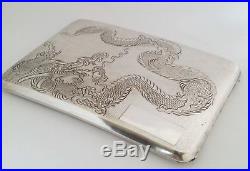 Vtg Antique Dragon Chinese Sterling Silver Hand Engraved Cigarette Case NO MONO