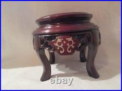 Vtg Chinese Rosewood Display Stand withMother Pearl Dragons & Marble Top 5.5 Tall