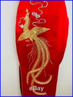 Vtg Red Silk Qipao Cheongsam Chinese Dress Gold Embroidered Dragon Phoenix S