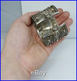 WIDE Chinese Export Sterling Dragon Cuff Bangle Bracelet Silver Antique Vintage