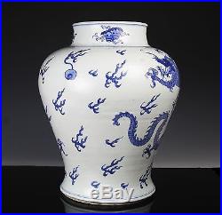 WONDERFUL ANTIQUE CHINESE BLUE AND WHITE PORCELAIN JAR WITH DRAGONS KANGXI