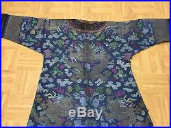 Wonderful Antique Chinese Summer Silk Blue Robe With Dragons 51 in x 80 in