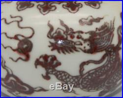 Wonderful Chinese Porcelain Underglaze Red Vase Dragon design Gourd Bottle X91