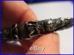 Xfine Antique Chinese Sterling & Bamboo Double Dragon Bangle Bracelet-nice Pc! N