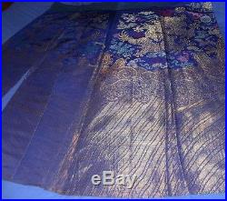 (lóngpáo) Circa 1850 Antique Chinese Blue Gold Silk Imperial Dragon Skirt