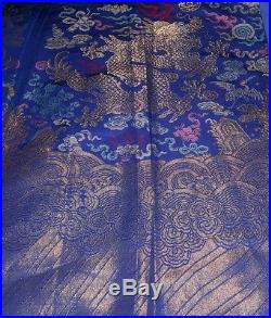 (lóngpáo) Circa 1850 Antique Chinese Blue Gold Silk Imperial Dragon Skirt